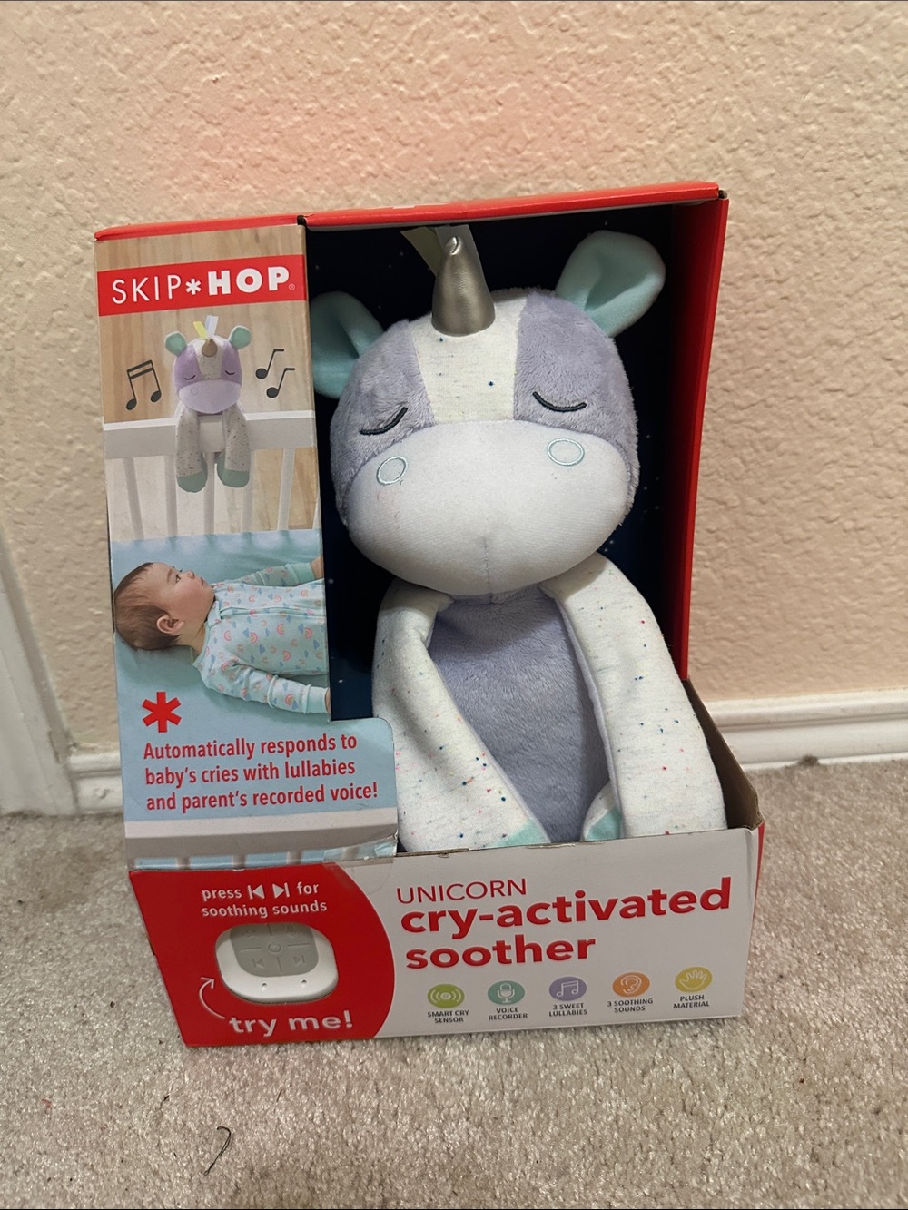 Skip Hop Purple, White & Teal Unicorn Cry-Activated Soother